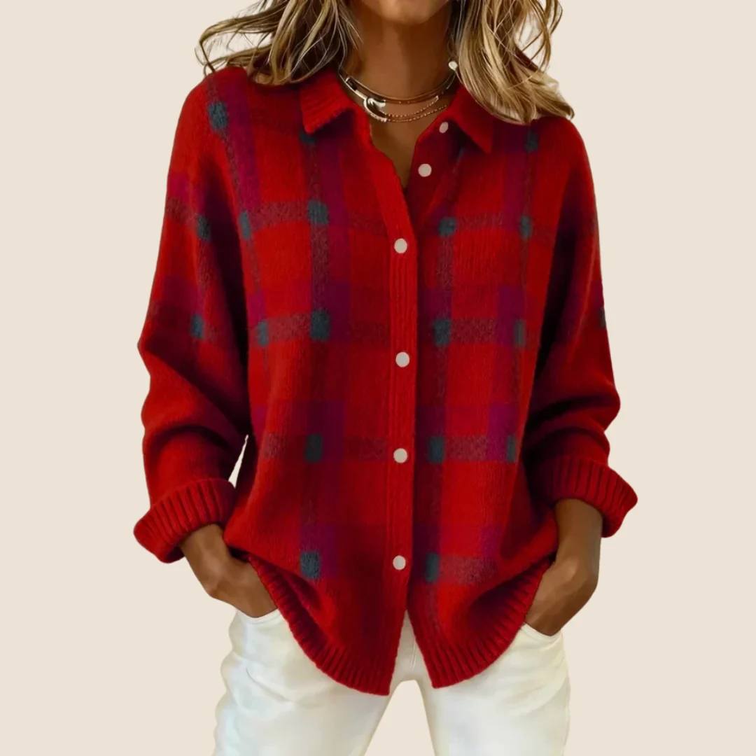 Women's Cotton Plaid Knit Cardigan
