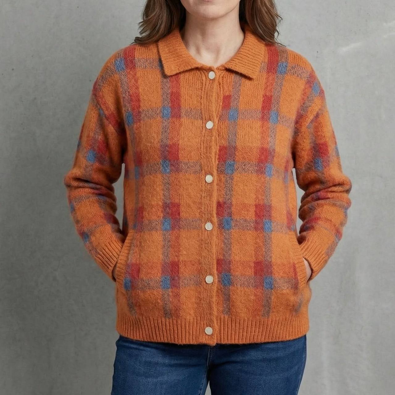 Women's Cotton Plaid Knit Cardigan