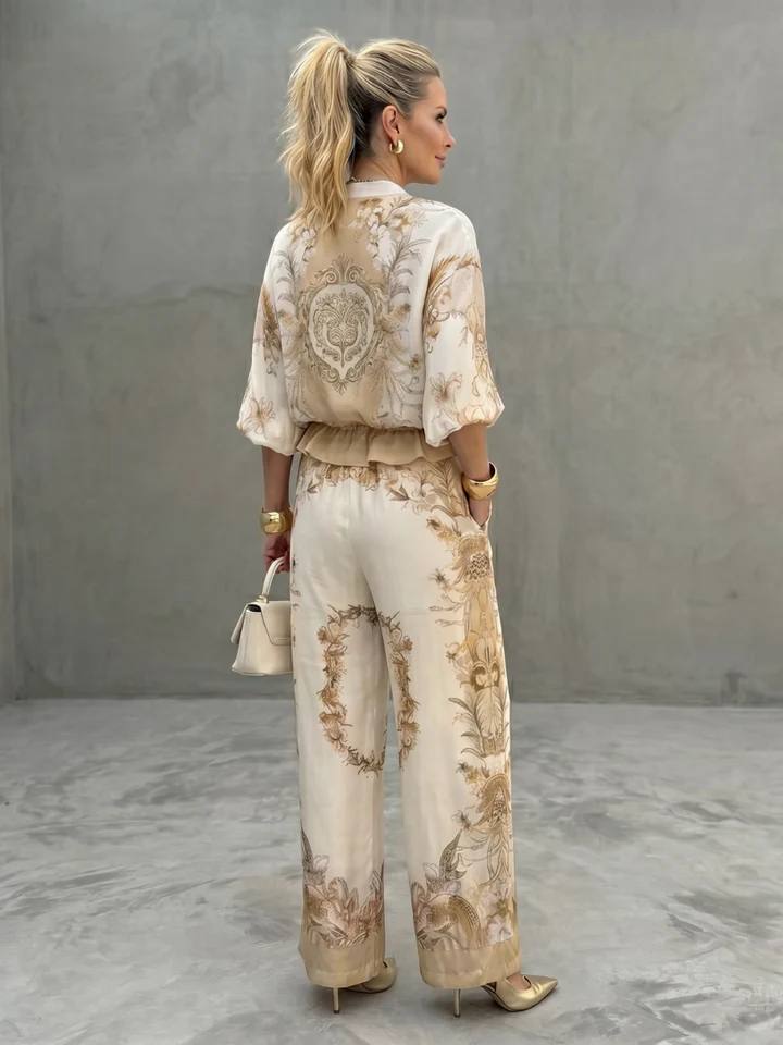 Women's Floral Print Zip Front Two Piece Set