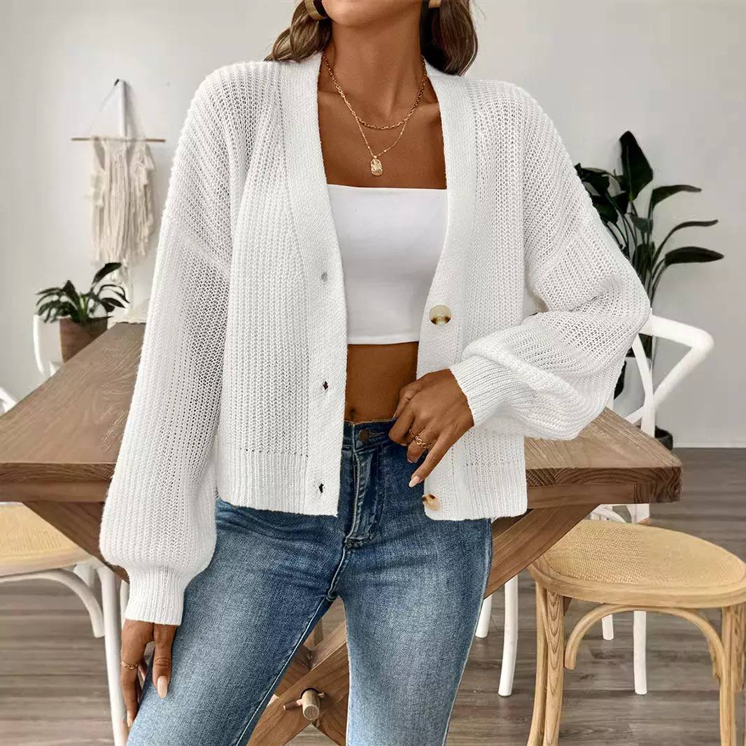 Women's Button Front Balloon Sleeve Knit Cardigan