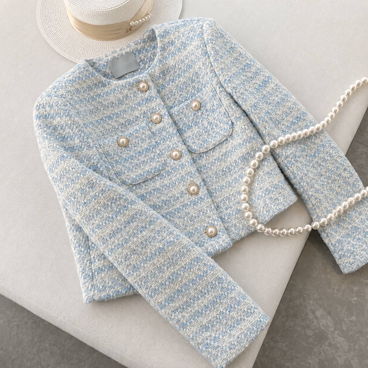 Women's Pearl Button Tweed Cropped Jacket