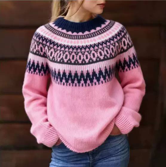 Women's Fair Isle Crew Neck Knit Sweater