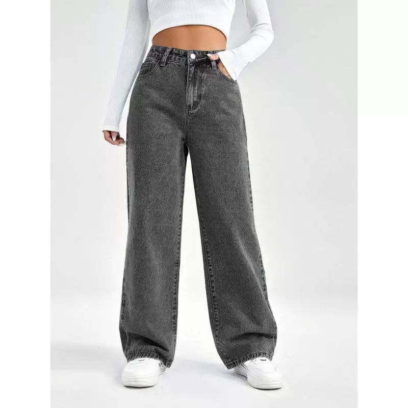 Women's High Waist Wide Leg Washed Cotton Denim Jeans