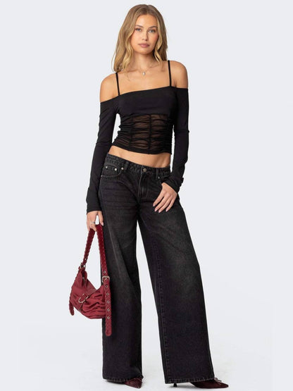 Women's Low Rise Wide Leg Cotton Jeans