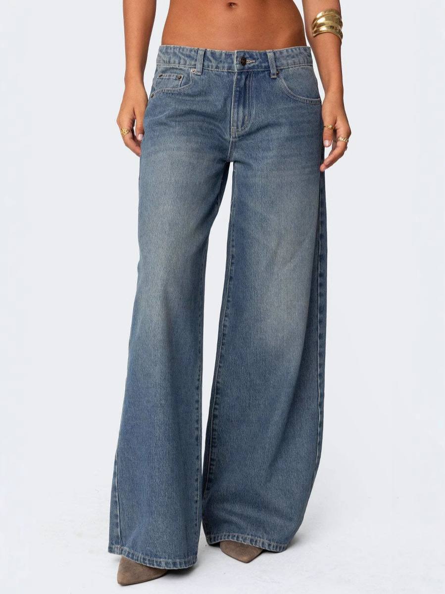 Women's Low Rise Wide Leg Cotton Jeans