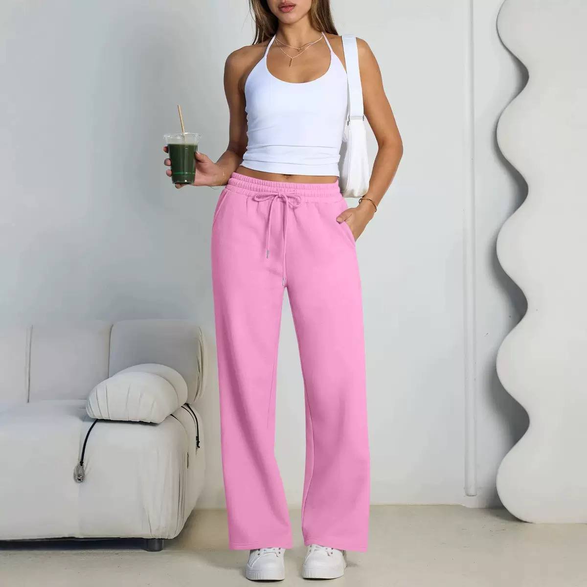 Women's Drawstring Wide Leg Lounge Pants