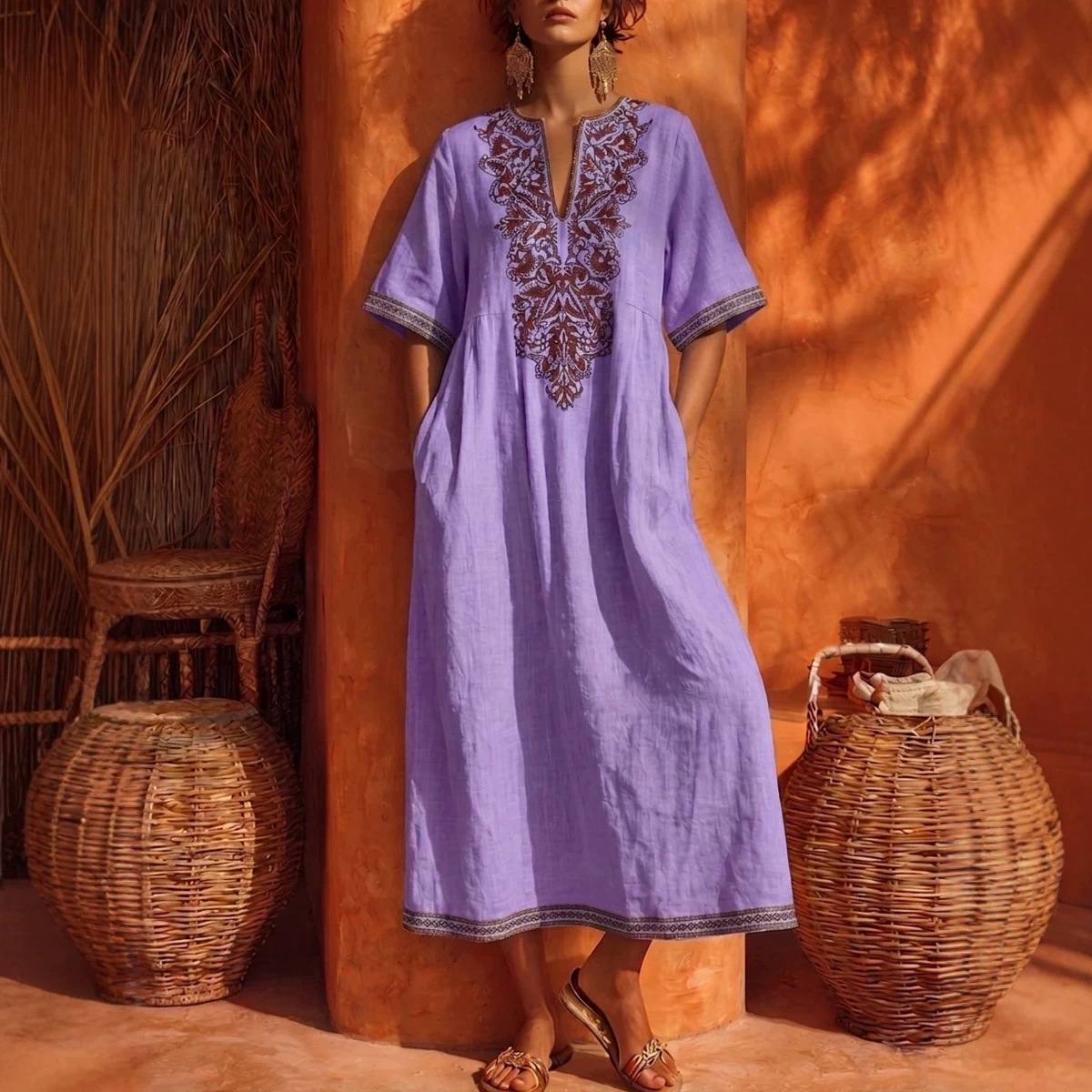 Women's Embroidered Cotton Maxi Dress