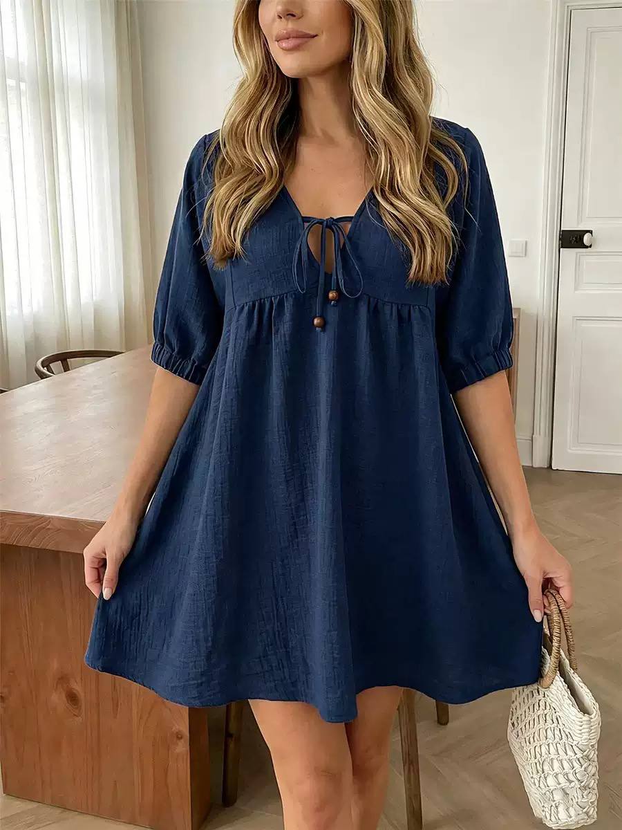 Women's Tie Neck Smock Mini Dress