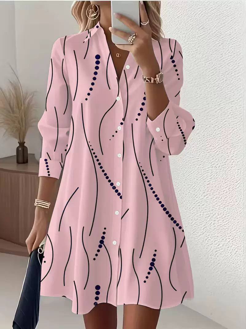 Women's Abstract Print Button Front Mini Shirt Dress