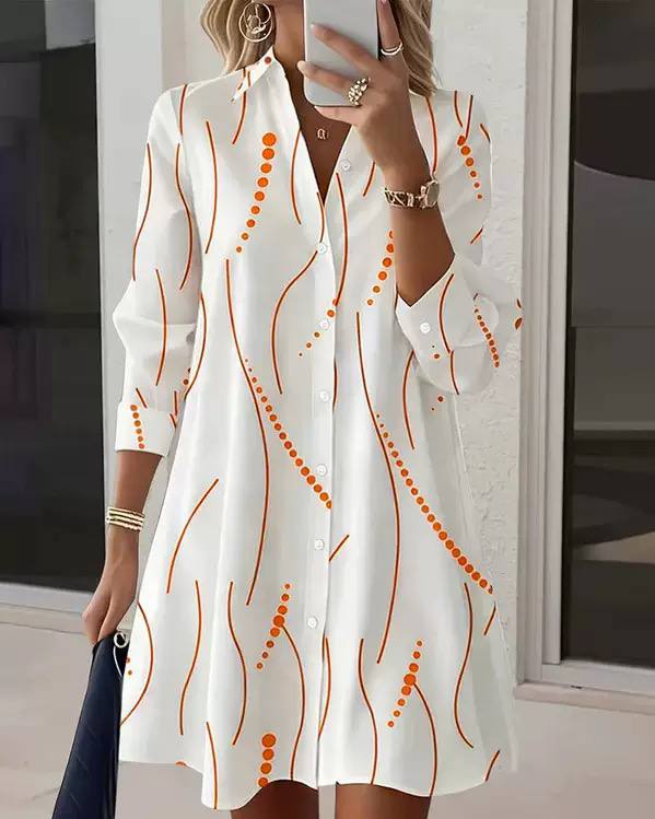 Women's Abstract Print Button Front Mini Shirt Dress