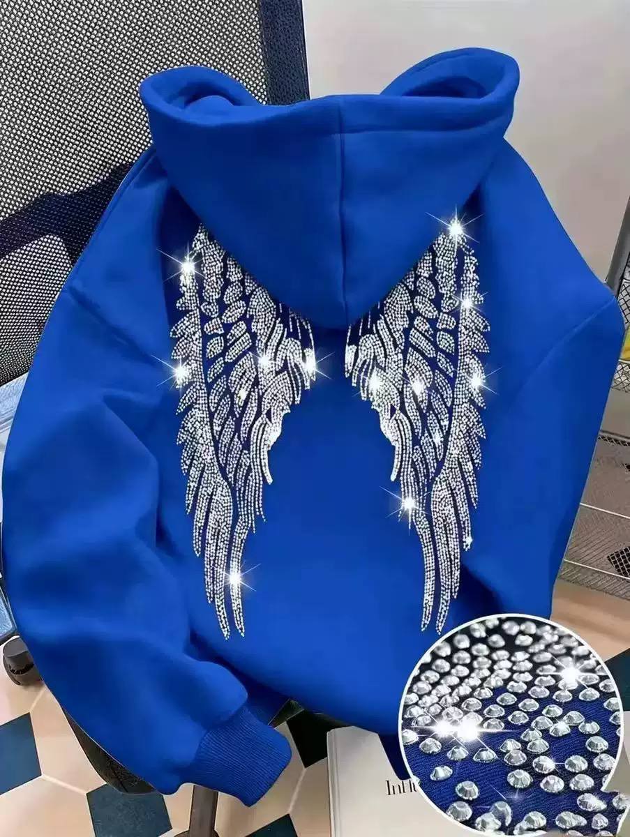Women's Rhinestone Angel Wings Oversized Hoodie