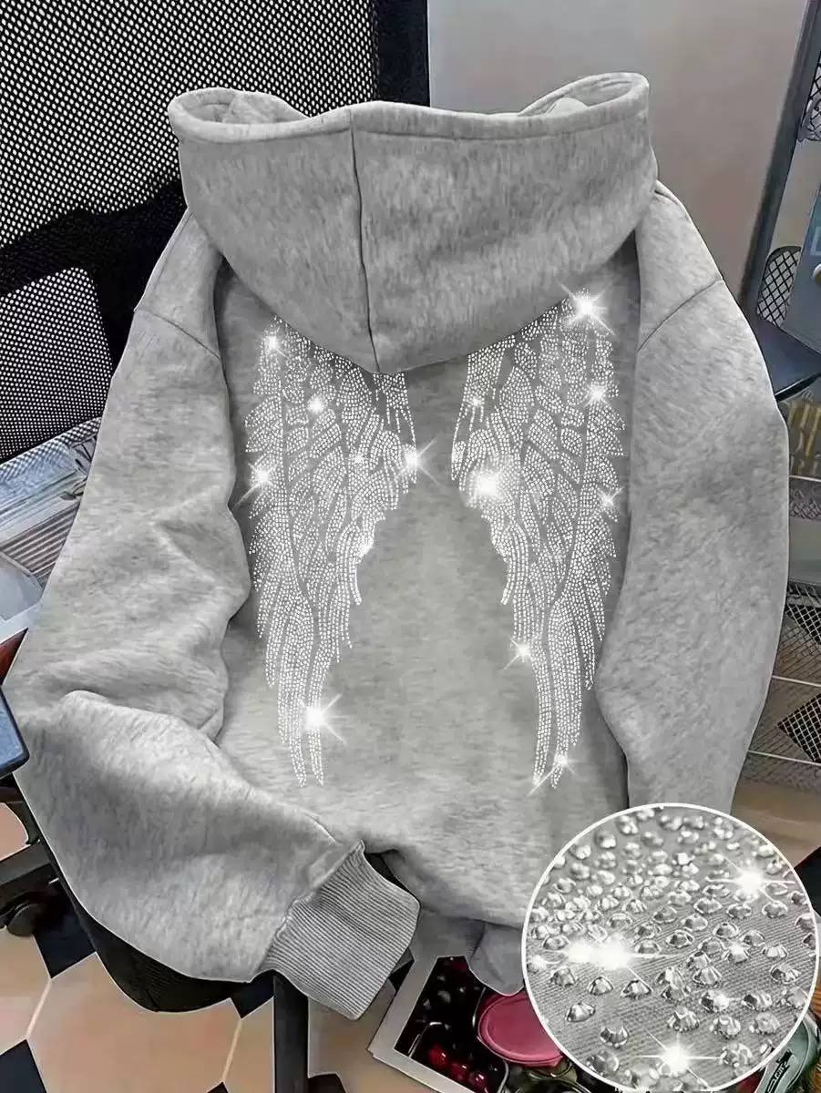 Women's Rhinestone Angel Wings Oversized Hoodie