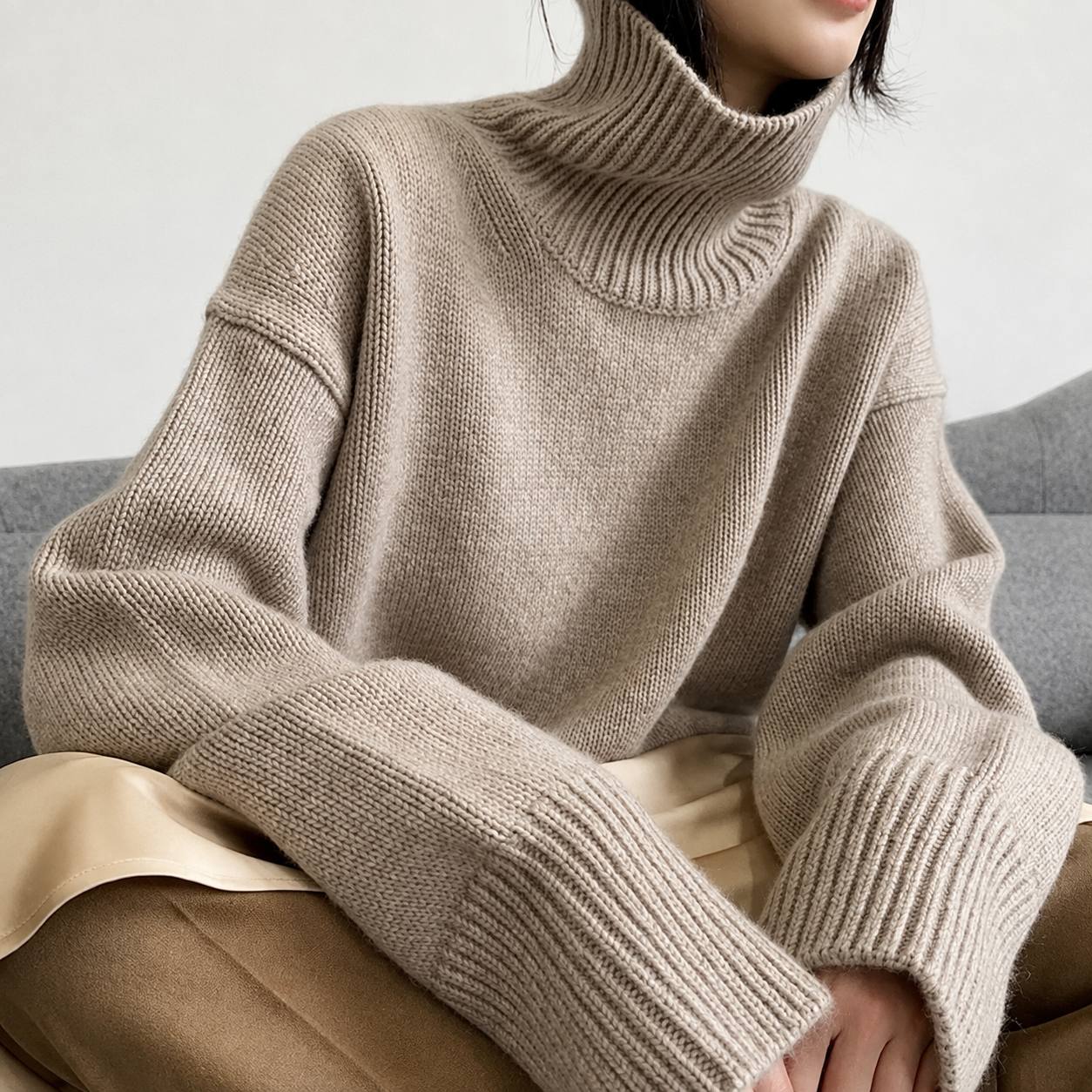Women's Oversized Turtleneck Knit Sweater