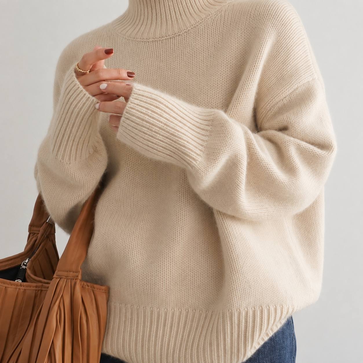 Women's Oversized Turtleneck Knit Sweater