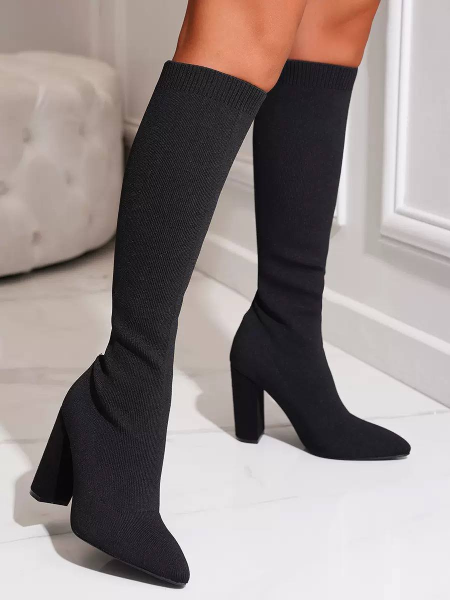 Women's Knit Knee High Block Heel Boots