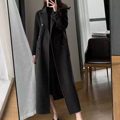Women's Double Breasted Long Wool Blend Coat