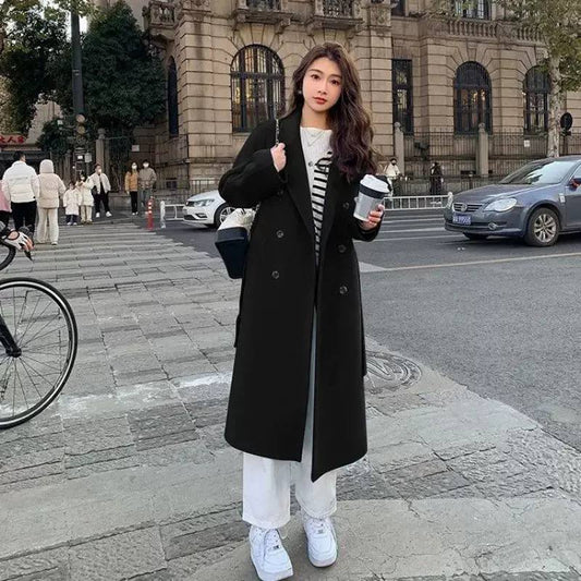 Women's Double Breasted Long Wool Blend Coat
