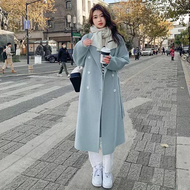 Women's Double Breasted Long Wool Blend Coat