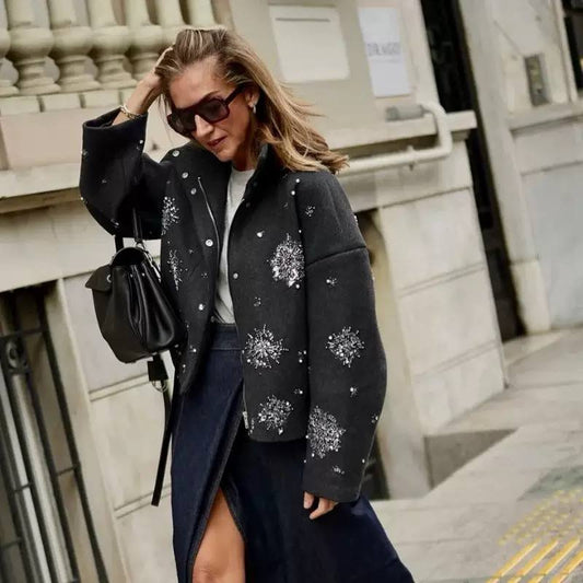 Women’s Embellished High-Neck Sparkle Detail Jacket