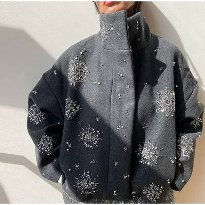 Women’s Embellished High-Neck Sparkle Detail Jacket