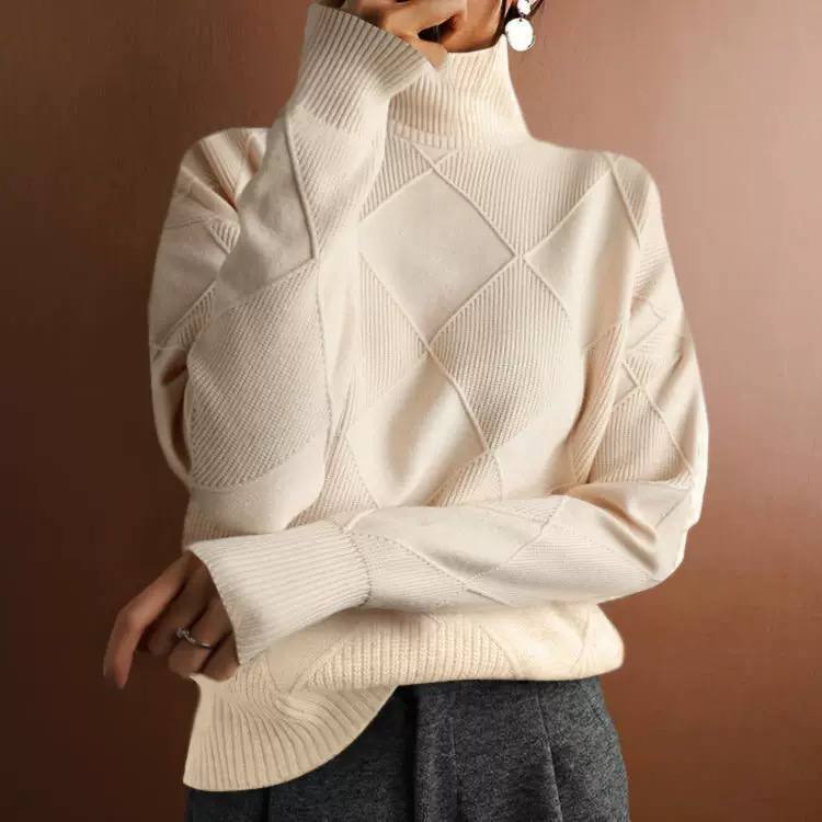 Women’s Chunky Geometric Pattern High Neck Sweater