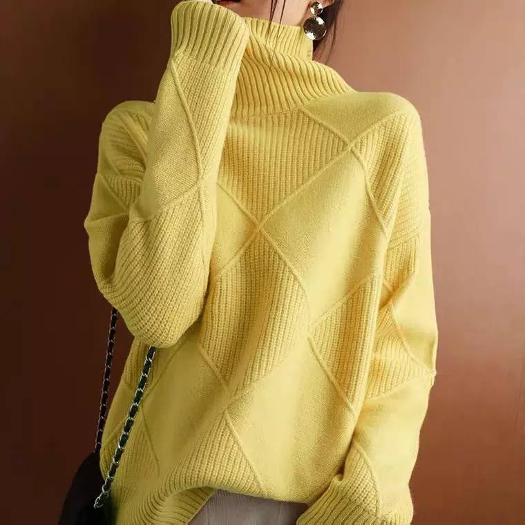 Women’s Chunky Geometric Pattern High Neck Sweater