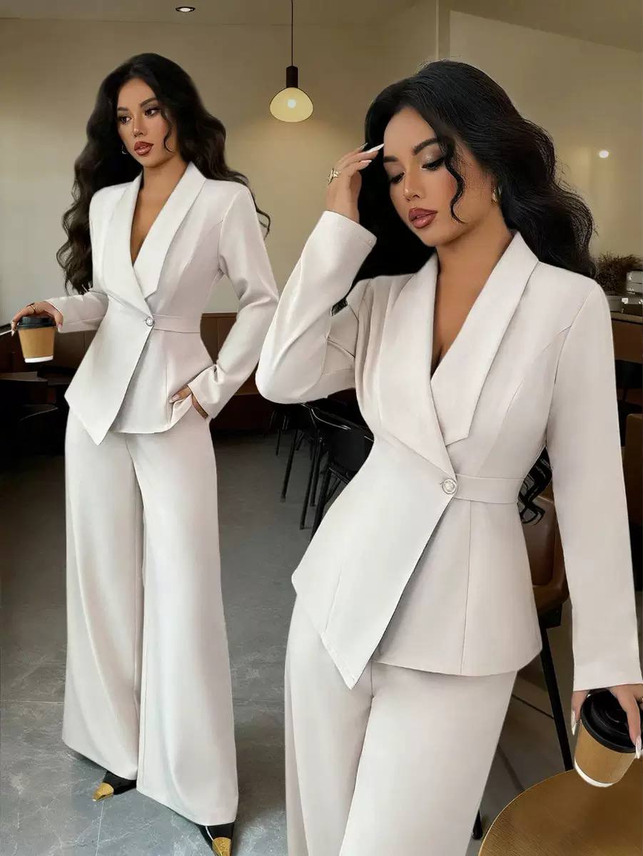 Women’s Elegant Blazer & Tailored Wide-Leg Trousers Suit Set