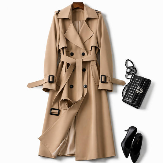 Women’s Belted Trench Coat With Adjustable Cuffs & Pockets