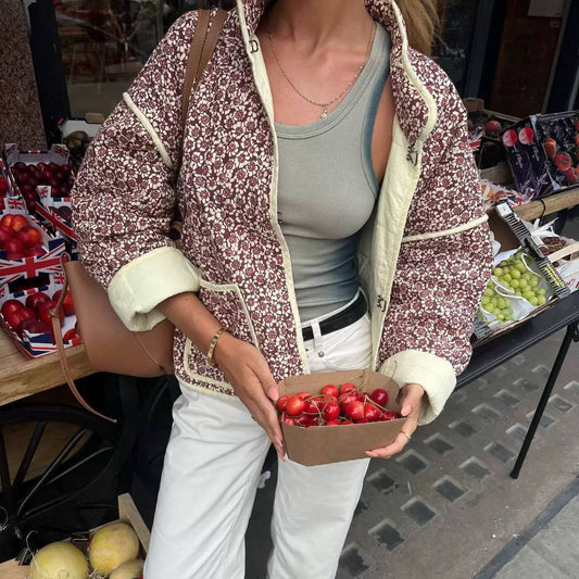 Women’s Floral Long Sleeve Zip-Up Jacket with Pockets