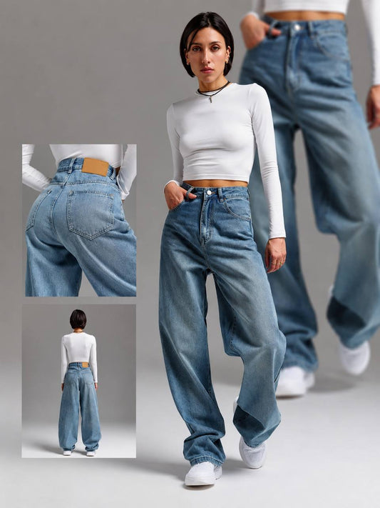 Women’s High-Waisted Baggy Wide-Leg Jeans | Relaxed Fit Denim