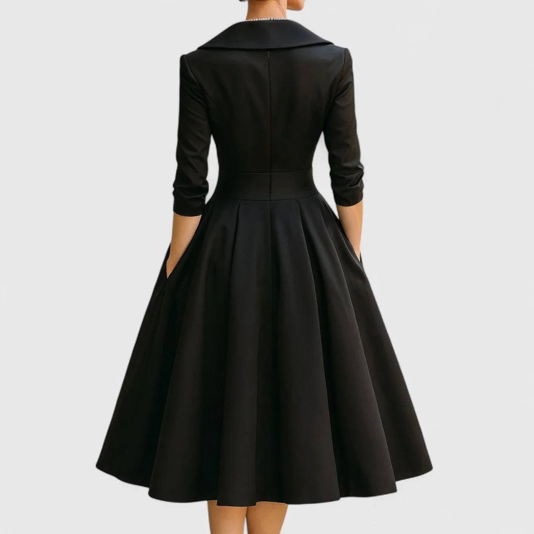 Women’s Shawl Collar Wrap-Front Midi Dress | Elegant Fit-and-Flare Dress