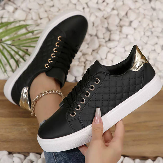 Women’s Quilted Low-Top Sneakers | Lace-Up Platform Casual Shoes