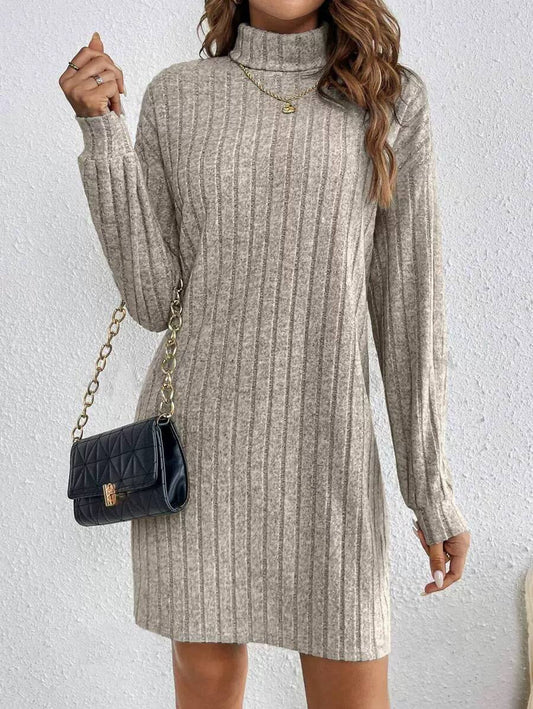 Women’s Ribbed Knit Turtleneck Long Sleeve Sweater Dress