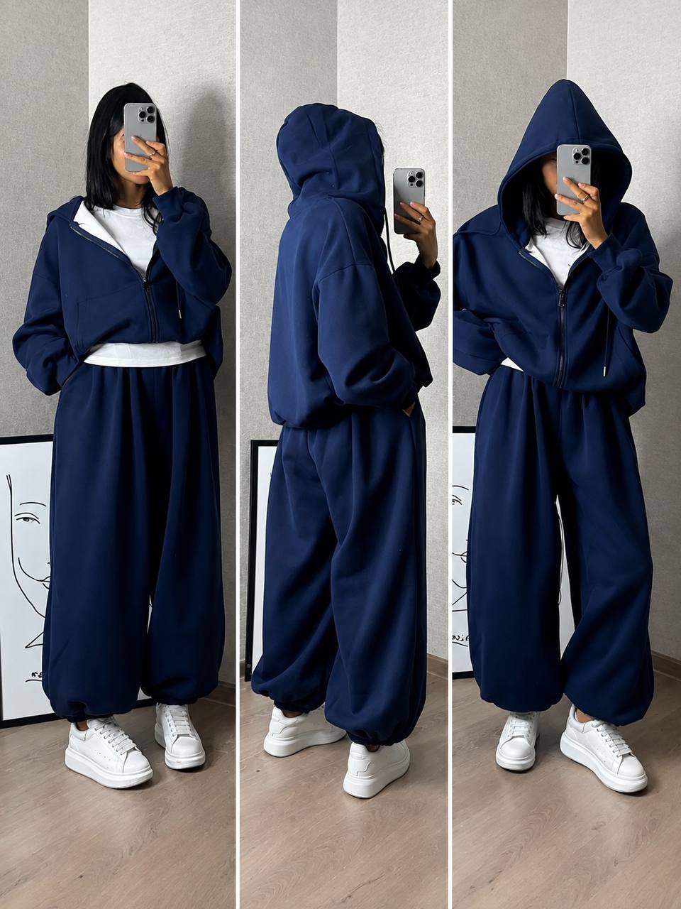 Women’s Cotton Zip-Up Hoodie and Wide-Leg Trousers Two-Piece Lounge Set