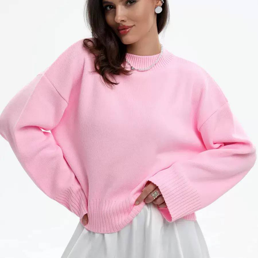 Women’s Relaxed Knit Sweater with Crew Neck, Drop Shoulders & Long Sleeves