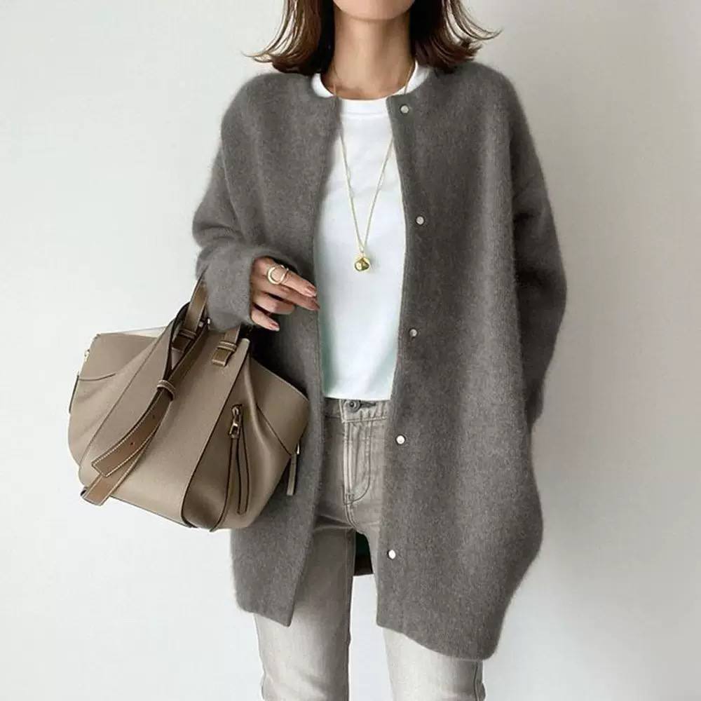 Women’s Longline Crew-Neck Button-Front Soft Knit Cardigan