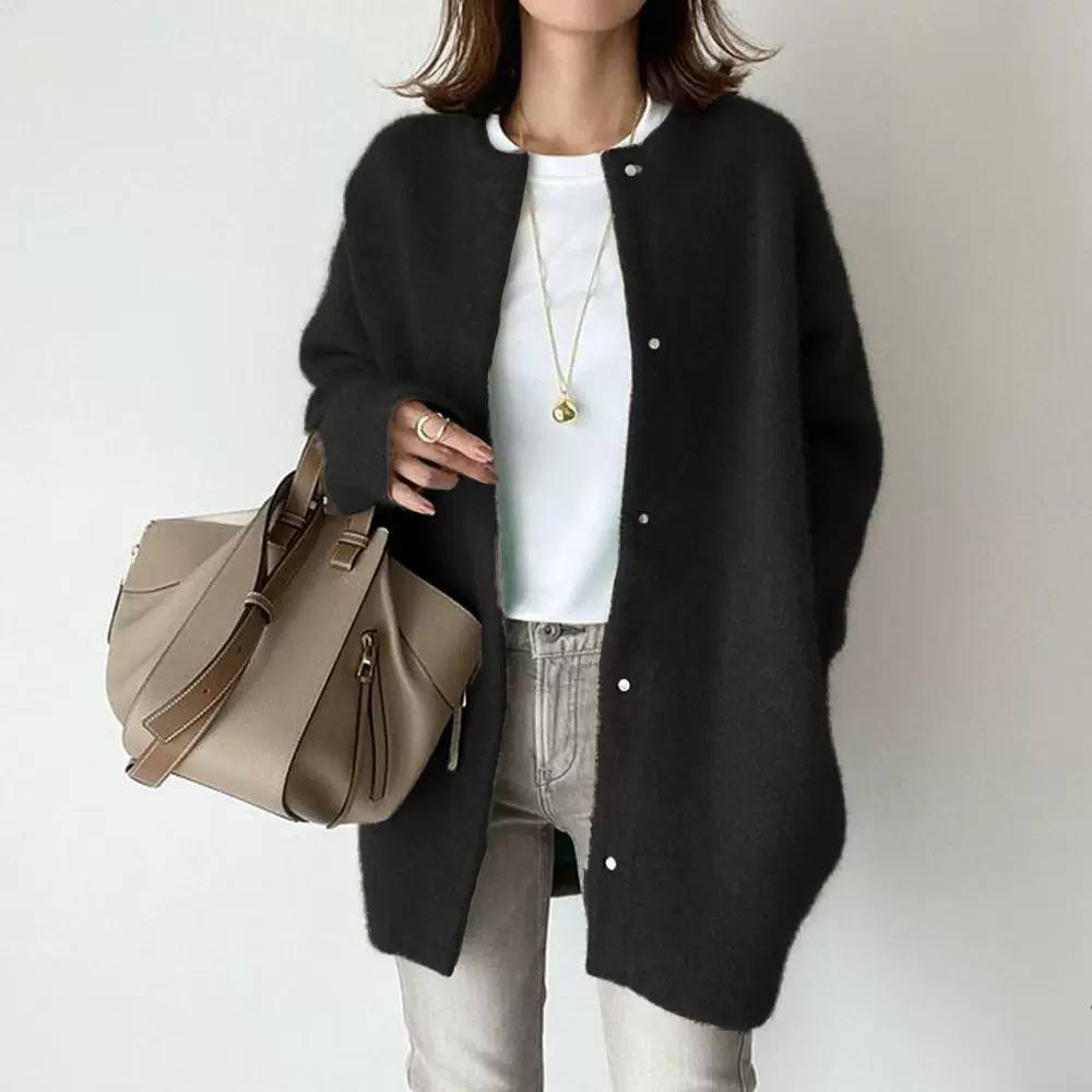 Women’s Longline Crew-Neck Button-Front Soft Knit Cardigan