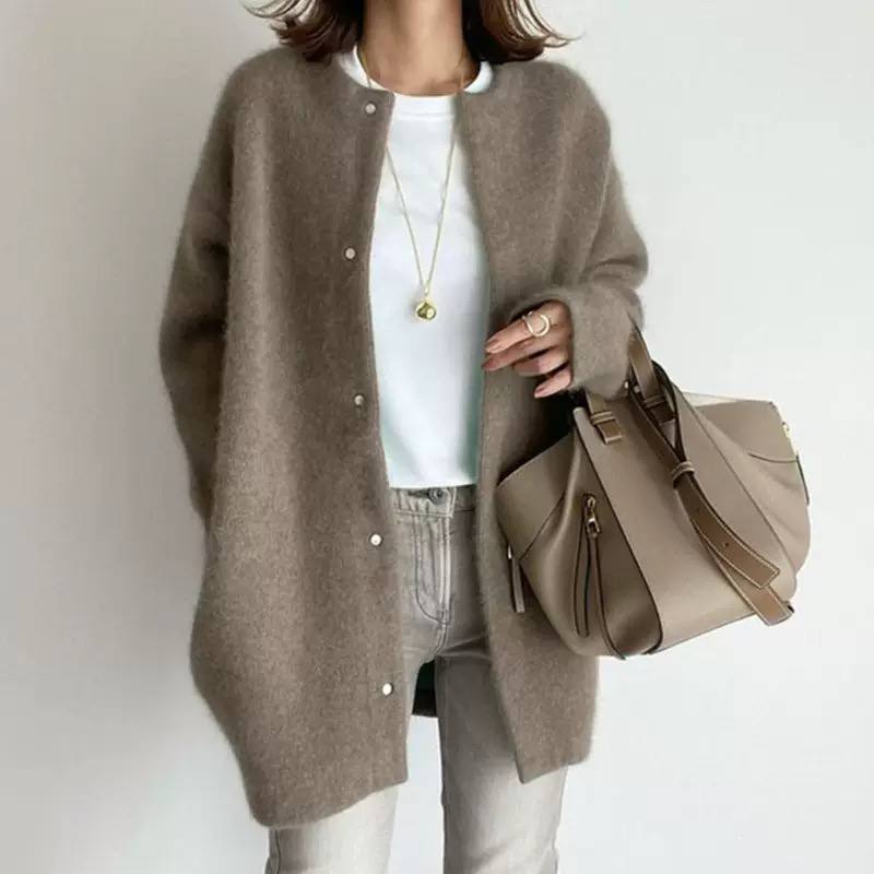 Women’s Longline Crew-Neck Button-Front Soft Knit Cardigan
