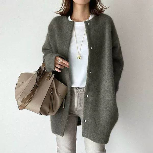 Women’s Longline Crew-Neck Button-Front Soft Knit Cardigan