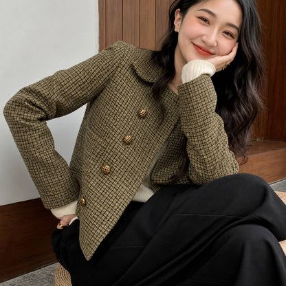Women’s Textured Double-Breasted Cropped Blazer with Statement Buttons