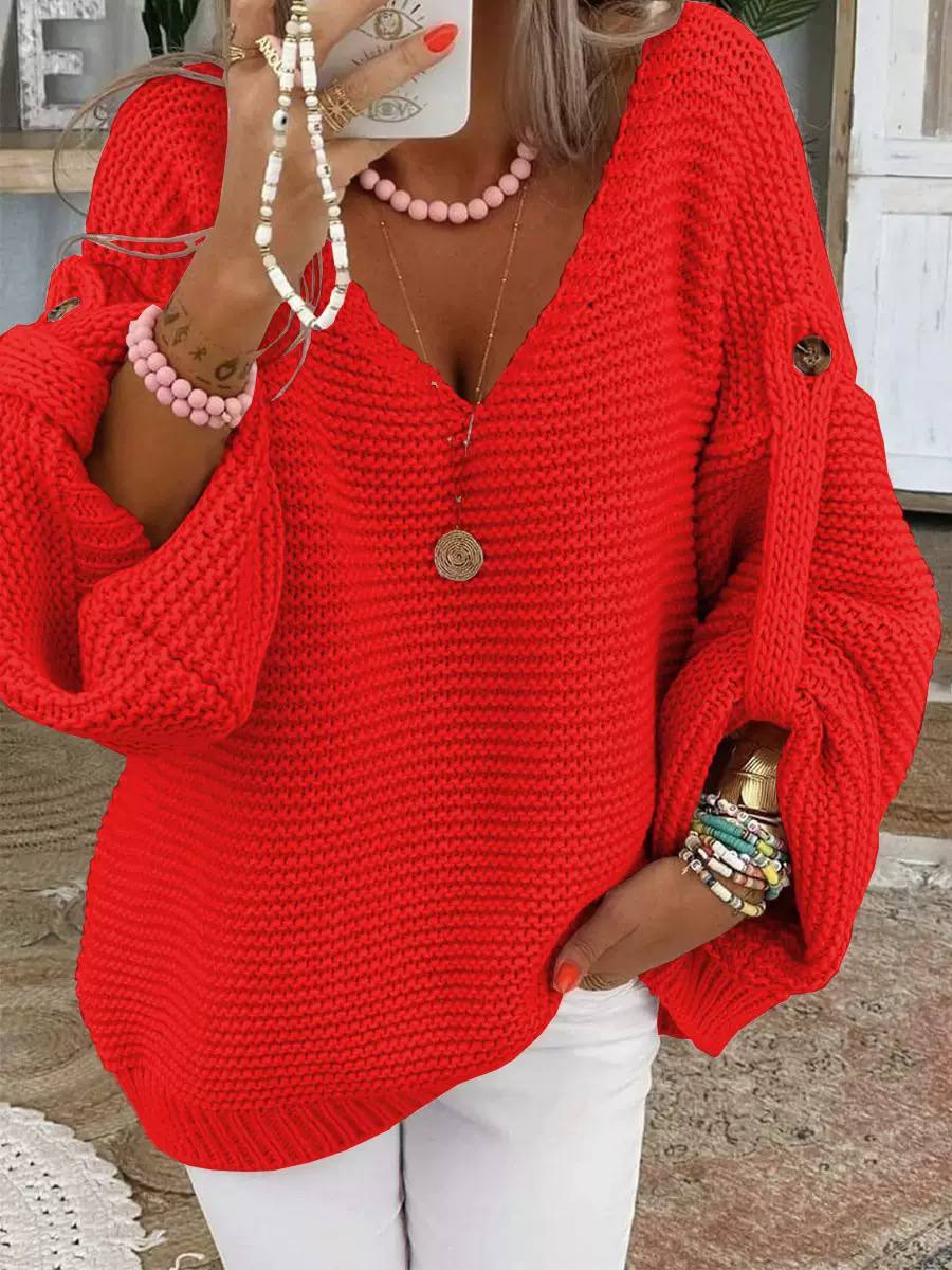 Women's Relaxed V-Neck Batwing Knit Jumper