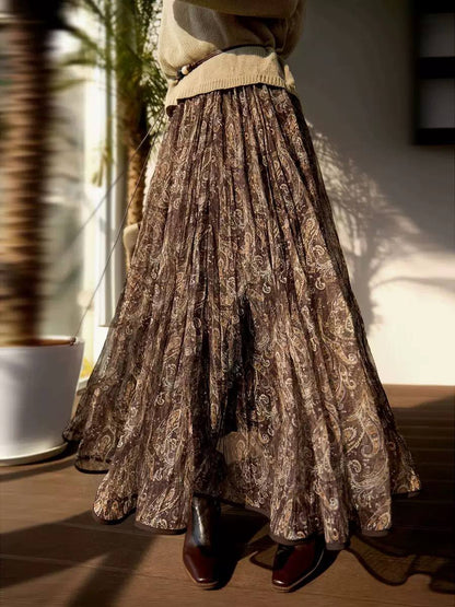 Women's Paisley Layered Flowing Maxi Skirt