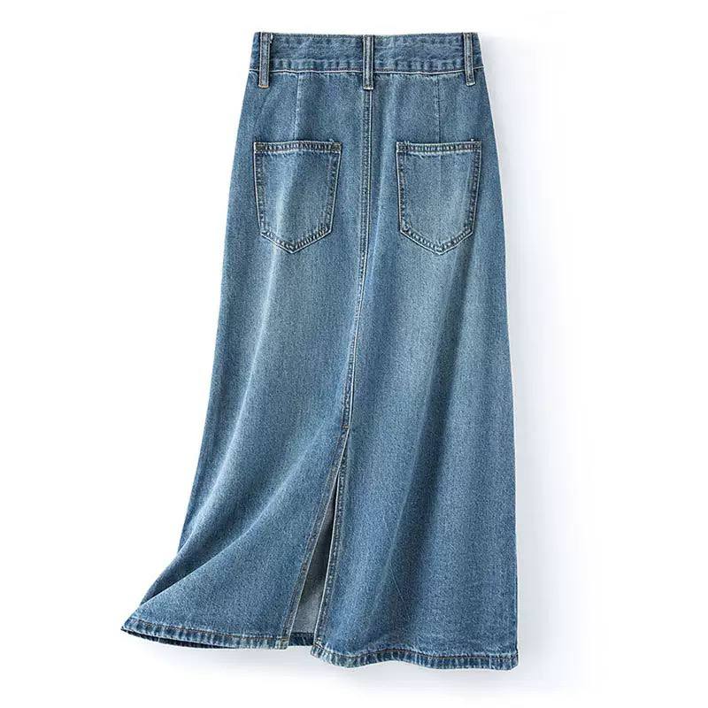 Women's High-Waisted A-Line Denim Maxi Skirt