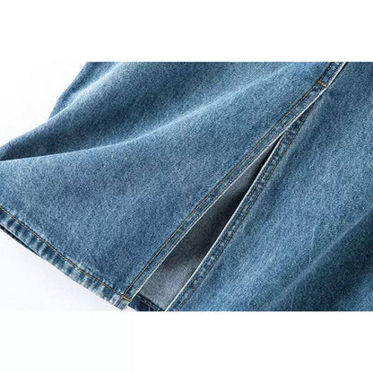 Women's High-Waisted A-Line Denim Maxi Skirt