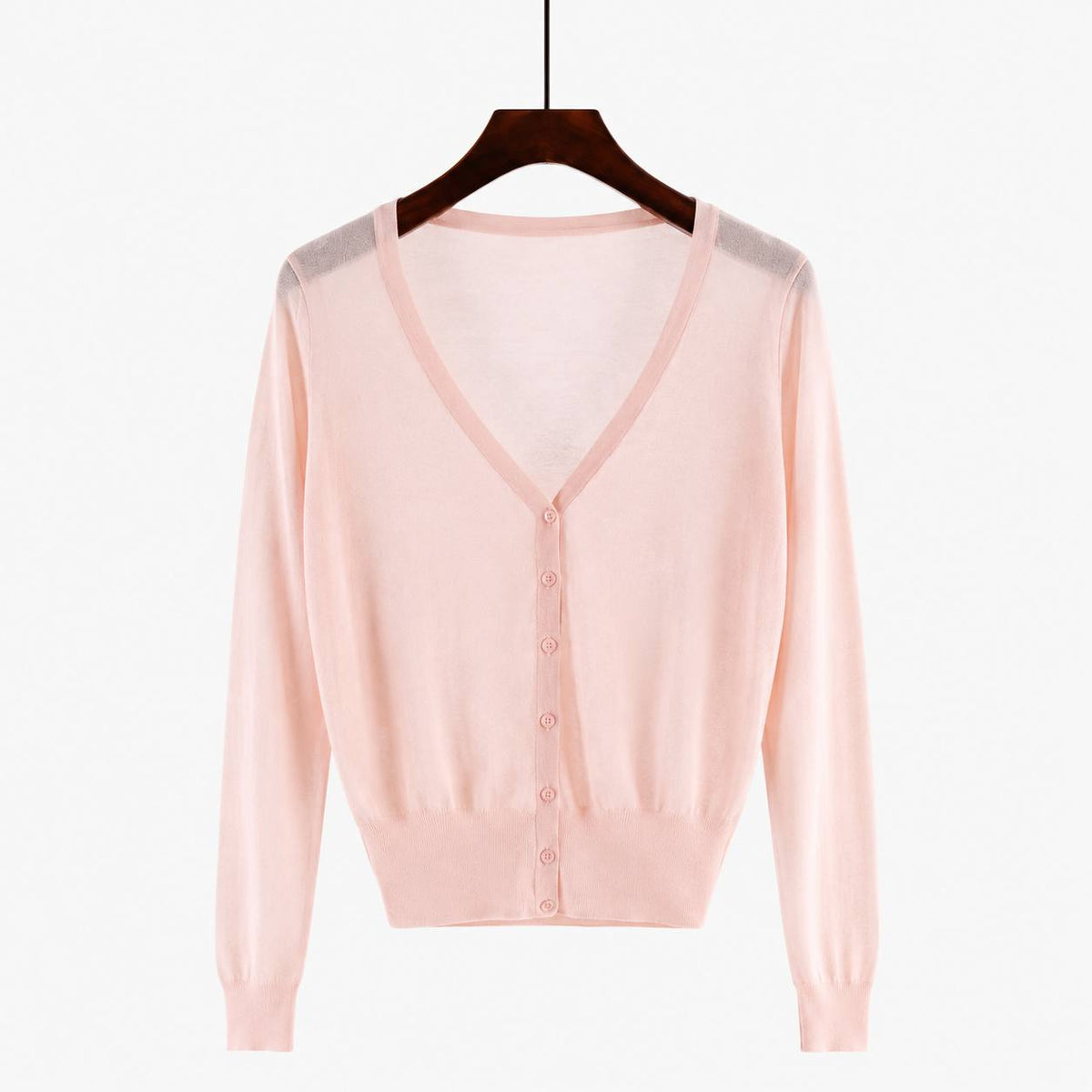 Women's Lightweight V-Neck Button-Front Cardigan – soft pink