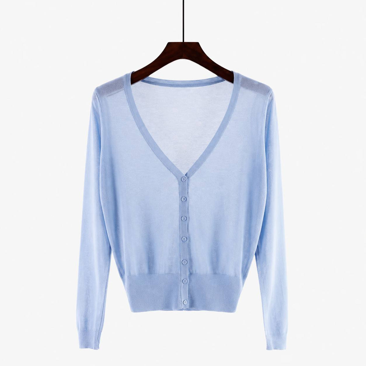 Women's Lightweight V-Neck Button-Front Cardigan – Light blue