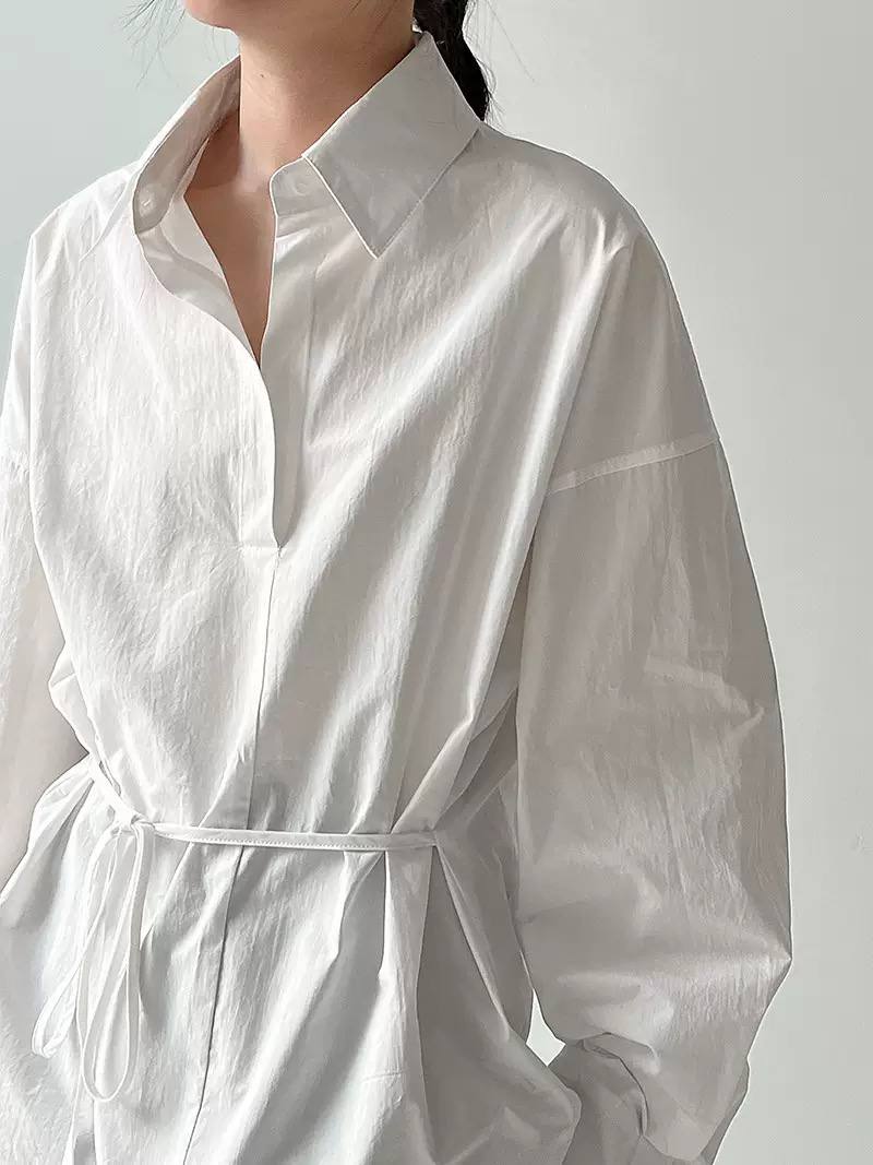 Women's Relaxed Collared Tie-Waist Shirt – additional product image