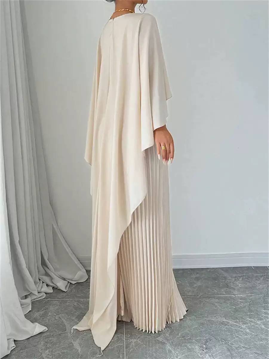 Women's Pleated Maxi Dress with Flowing Cape Overlay – additional product image