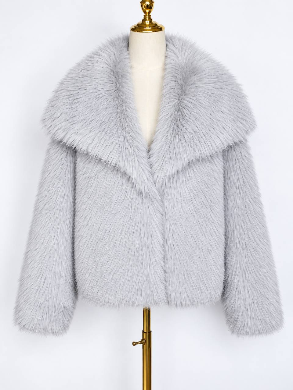 Women's Plush Wide-Collar Short Jacket – Silver