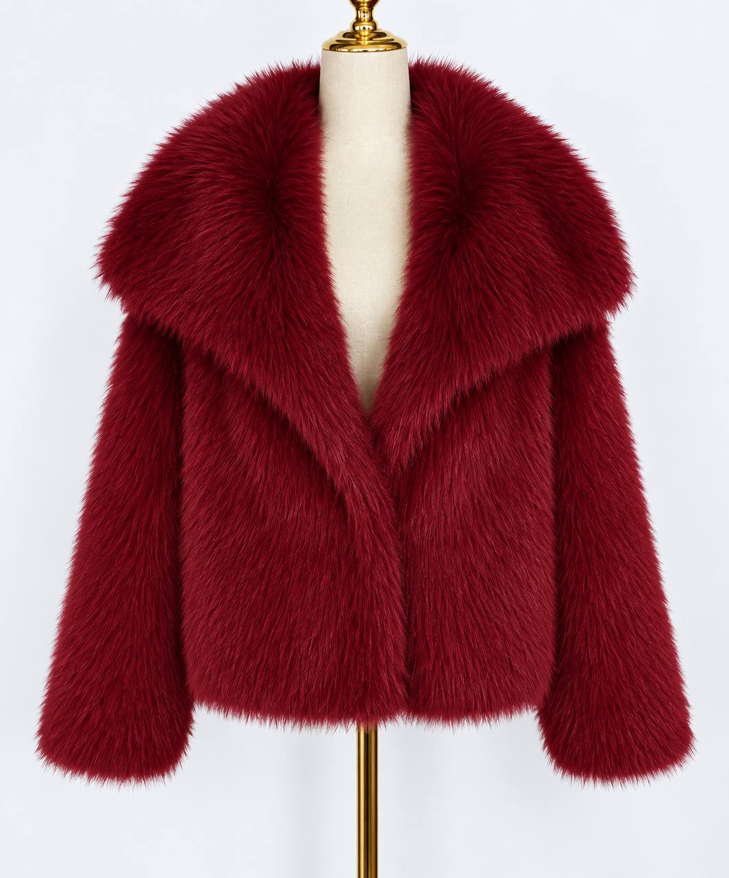 Women's Plush Wide-Collar Short Jacket – Red